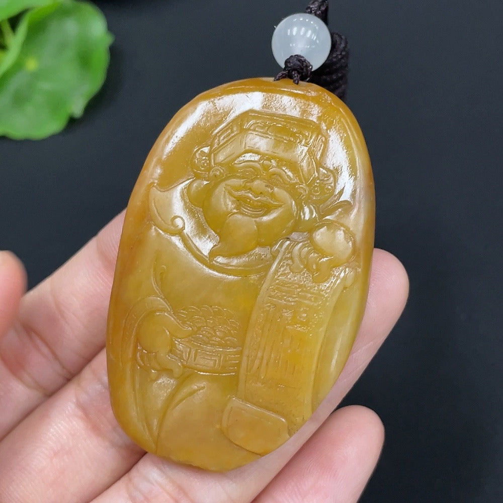 Hetian Jade Pendant God of Wealth Undetermined Skin Color Formation Total Weight (including rope) approx. 34.9g