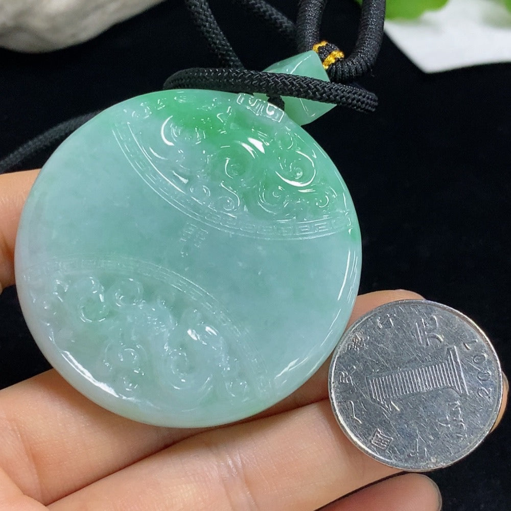 Jadeite Antique Pendant Total Weight Approx. 74.07g (Including Rope Weight)