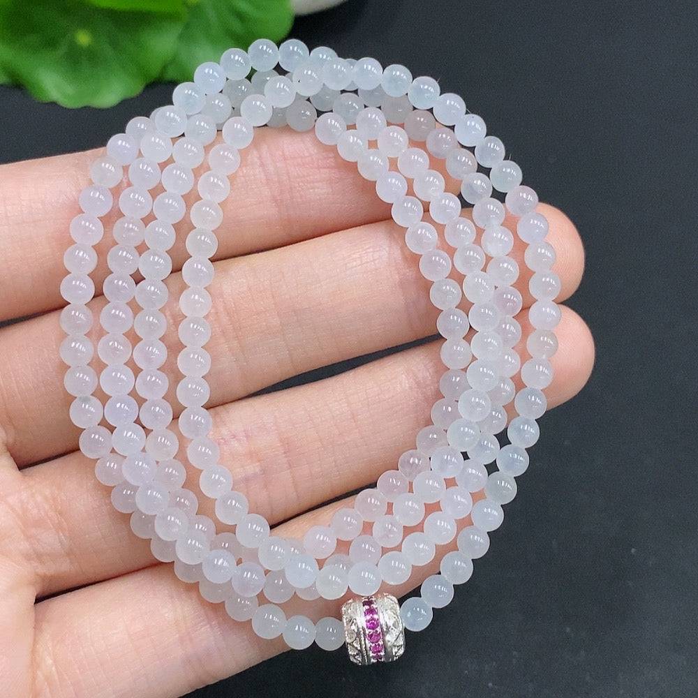 Jadeite bead necklace by HUILIU HQ featuring non-gold inlaid beads, weighing approximately 17.4g with 3.7mm size beads.