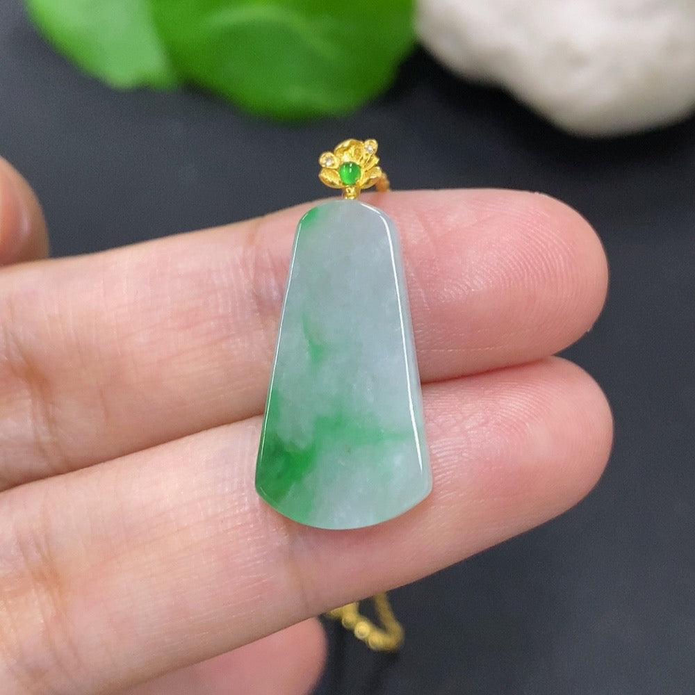 Jadeite Plain Pendant with 18K Gold, Containing Other Mineral Components, Diamond Accents