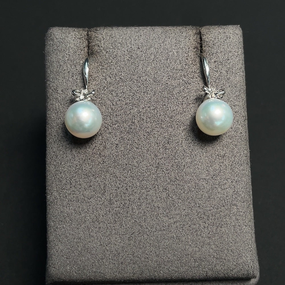 Seawater Pearl Earrings Set in with Diamond Accents, . 9.6mm, . | Huiliu Certified