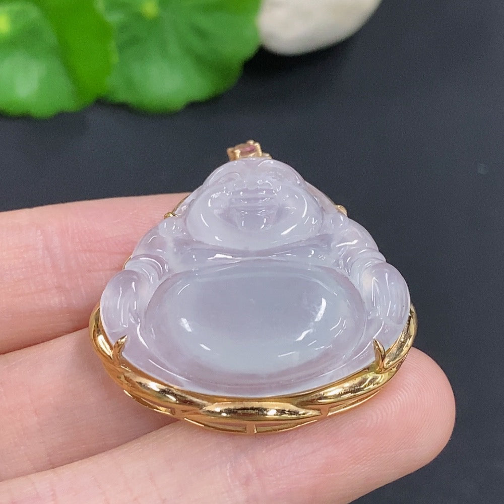 Jadeite Buddha Pendant (with Tourmaline) 18K Gold Total Weight Approx. 10.5g Diamond Accents