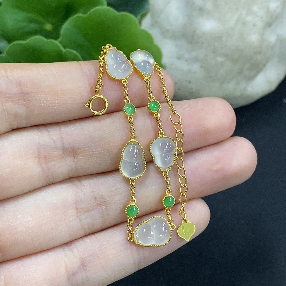 Jadeite Gourd Inlaid Bracelet 18K Gold Total Weight Approx. 3.65g