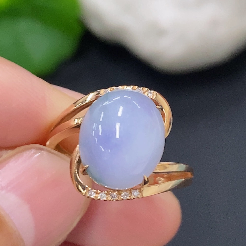 Jadeite Cabochon Ring in . (With Diamond Accents) | Huiliu Certified