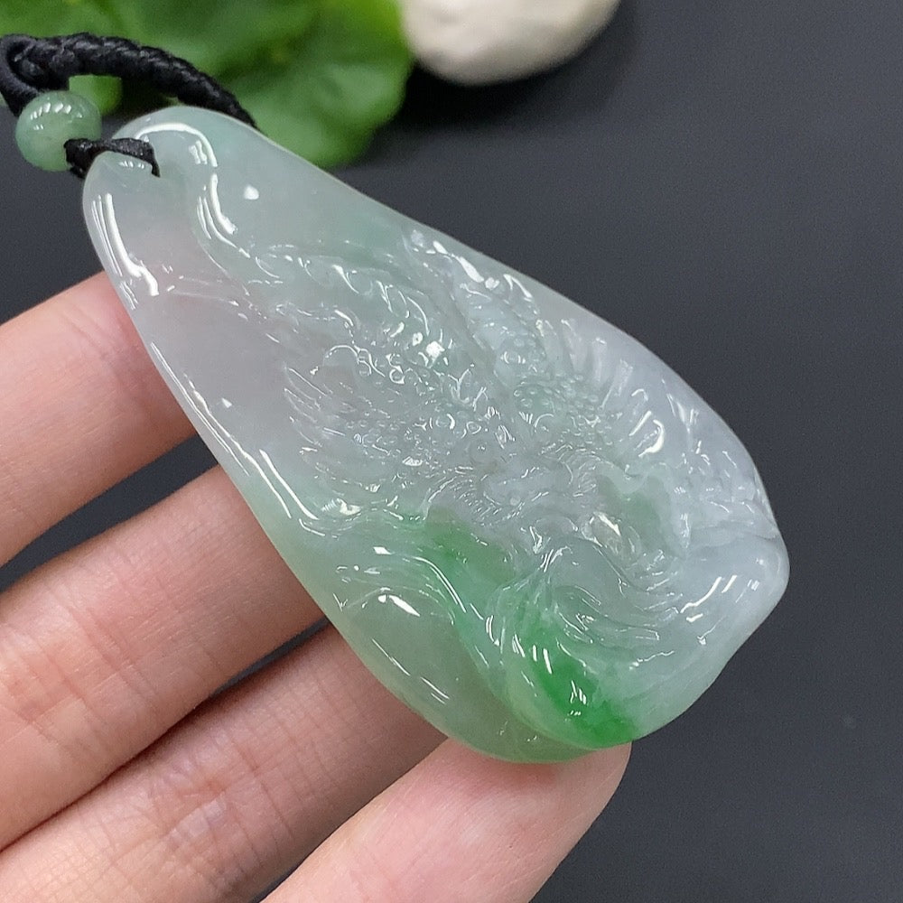Jadeite Dragon Soaring Across the Seas Pendant Total Weight 45.490g