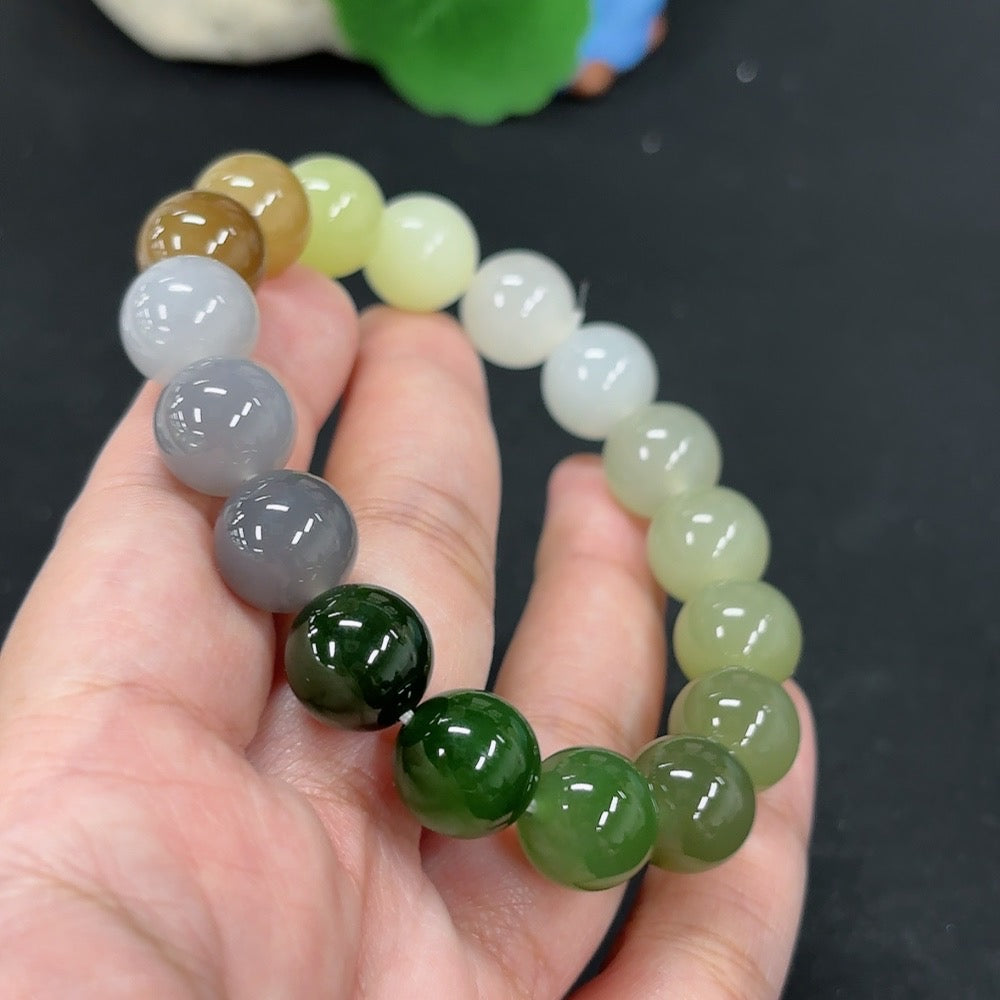 Hetian Jade bracelet from HKHQ featuring smooth, polished jade beads and a secure clasp, weighing 45.6 grams.