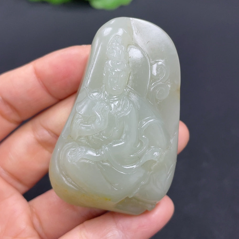 Hetian Jade Pendant - Guanyin, Total Weight Approx. 57.7g, Undetermined Skin Color Origin