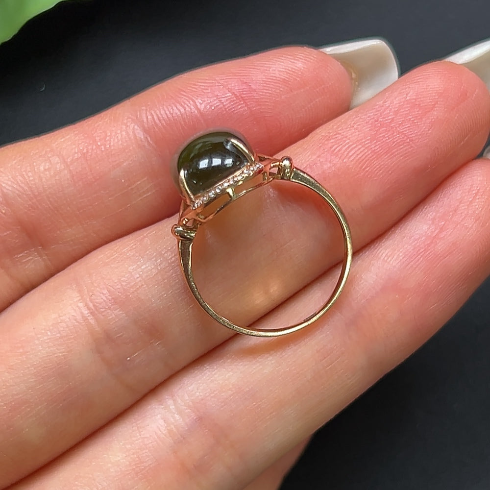 Hetian Jade Inlaid Ring 18K Gold with Diamond