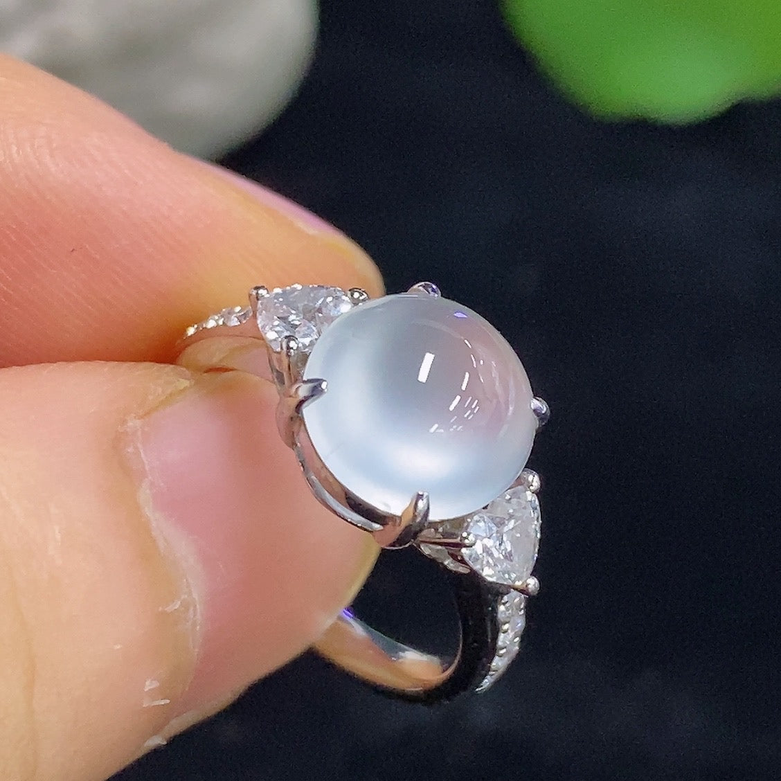 Jadeite Cabochon Ring with 18K Gold and Diamond Accents