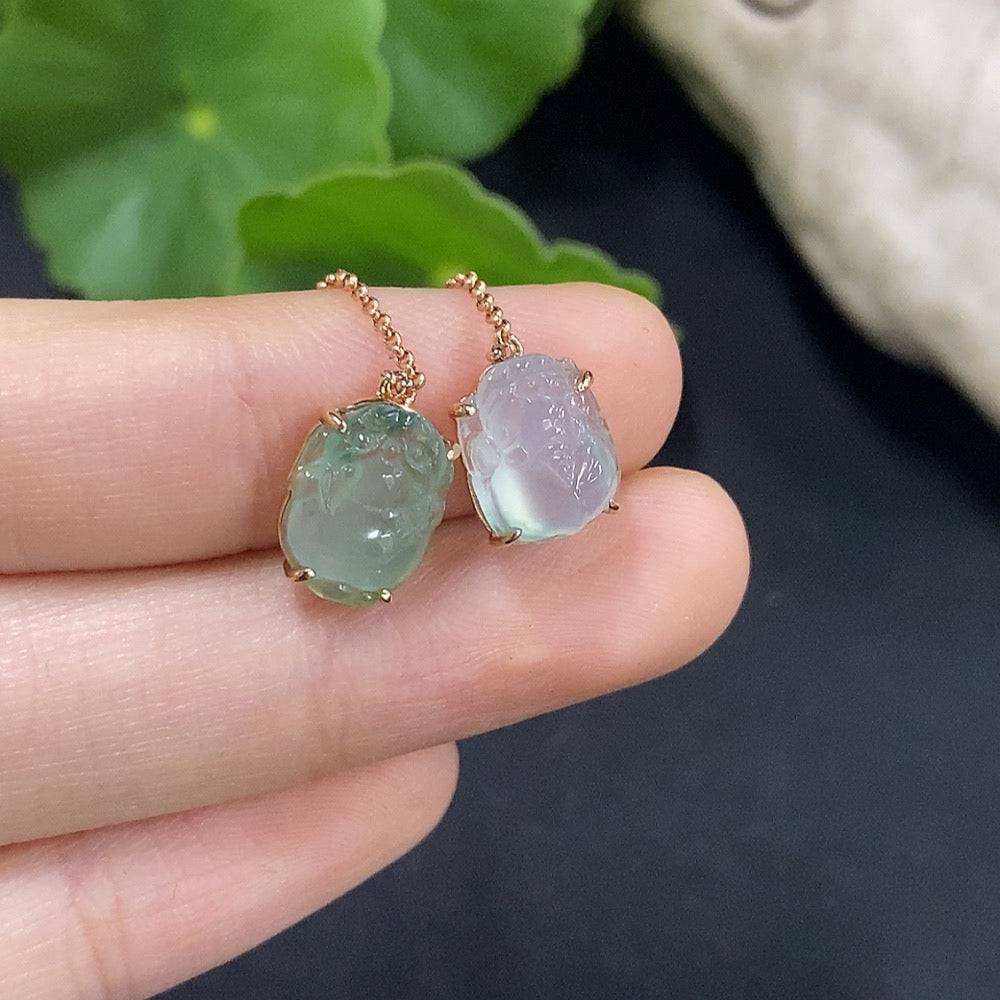 Pair of HUILIU HQ jadeite inlaid earrings with earplug weight, crafted from high-quality jade, featuring intricate inlay details.