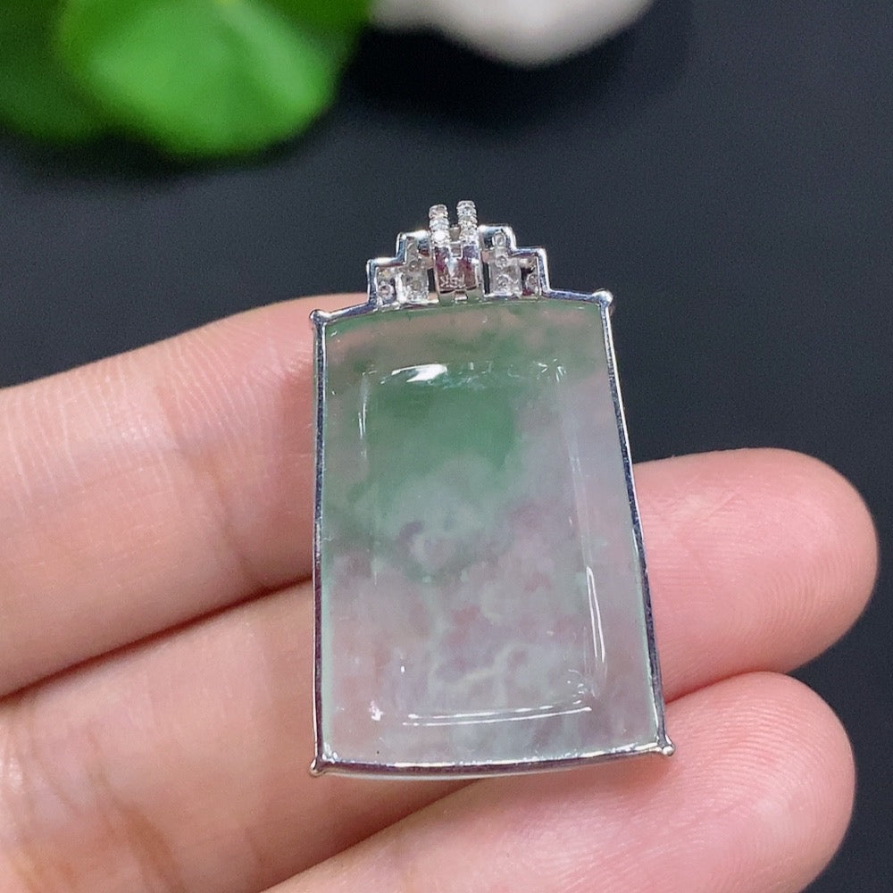 Jadeite Landscape Inlaid Pendant 18K Gold Total Weight Approx. 4.9g