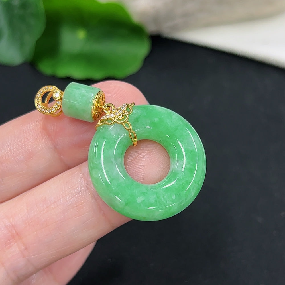 Jadeite Donut Pendant 18K Gold (with Diamond Accents)