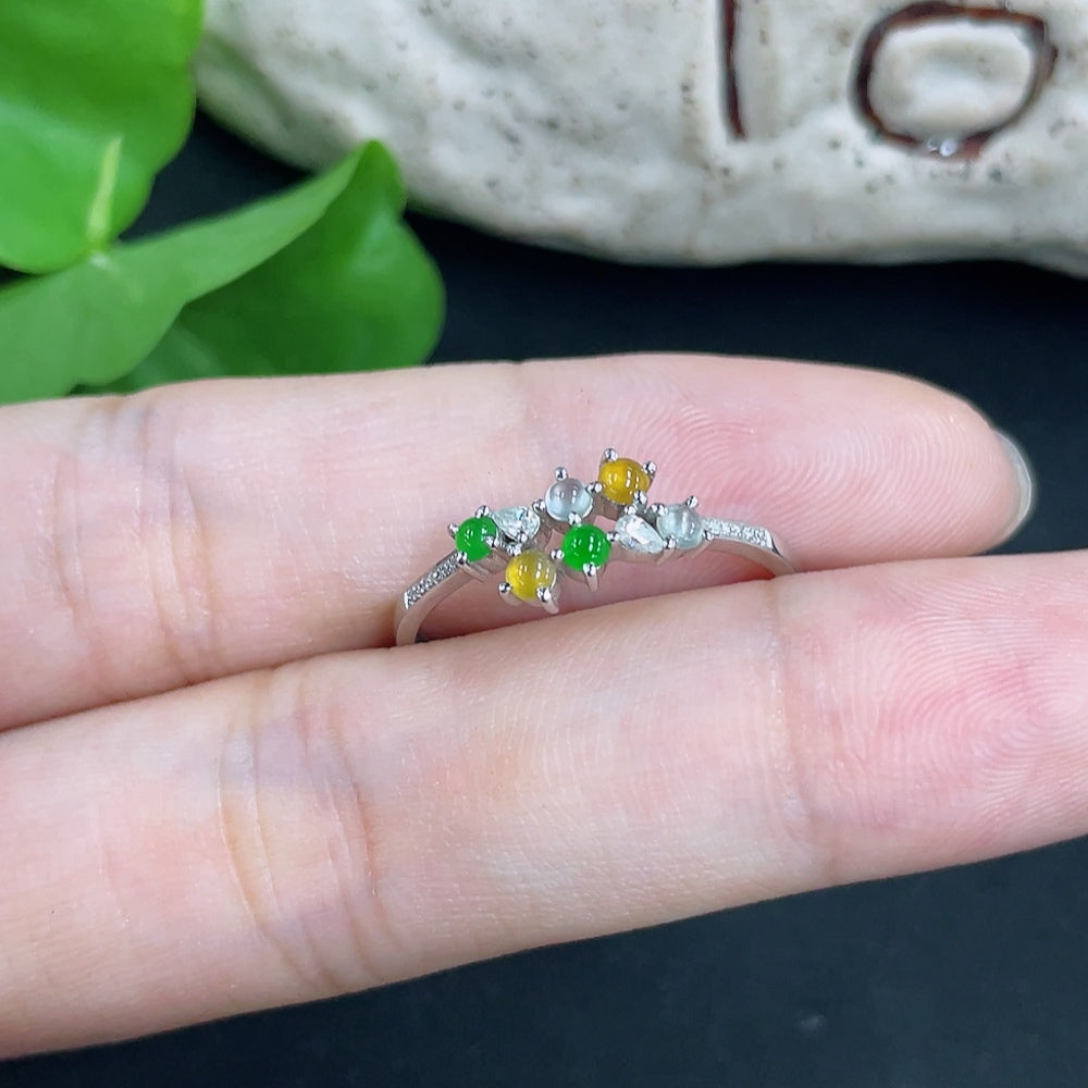 Jadeite ring with 18k gold and small diamond accents, size 20, HKHQ jewelry, showcasing the jade gemstone and delicate design.