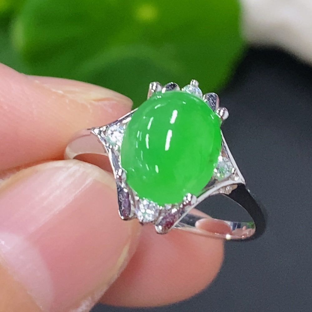 Jadeite Cabochon Inlaid Ring 18K Gold Size 13 Total Weight Approx. 3.3g (Non-Diamond)