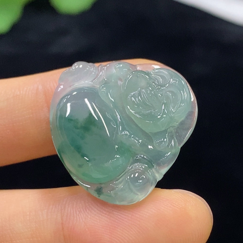 Jadeite Buddha pendant from HUILIU HQ featuring a detailed carved Buddha figure, weighing approximately 5.96 grams.