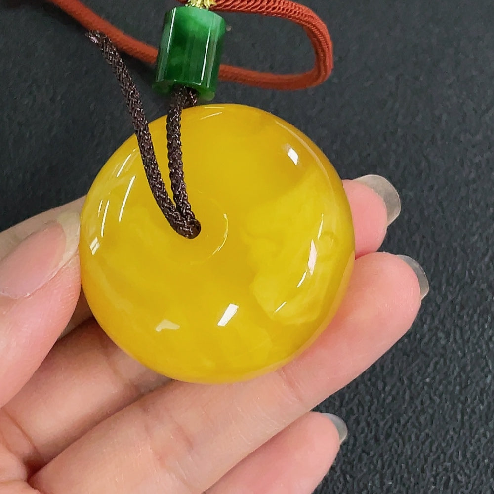 Amber Beeswax Pendant with Non-Natural Accent Stones
