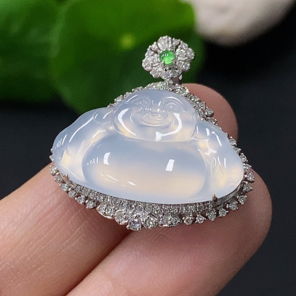 Jadeite Buddha Pendant with 18k Gold Setting, Total Weight Approx. 4.96g