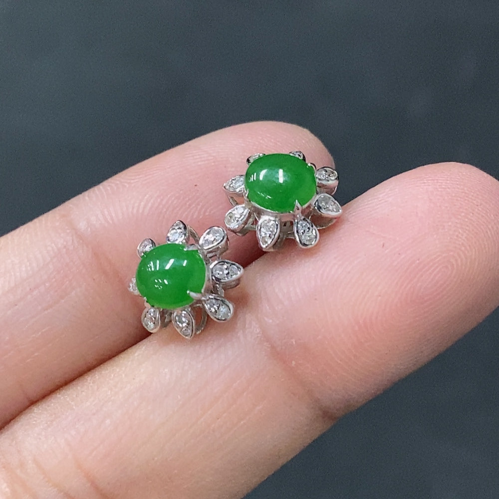 Jadeite cabochon earrings set in 18k gold, total weight approximately 1.7g