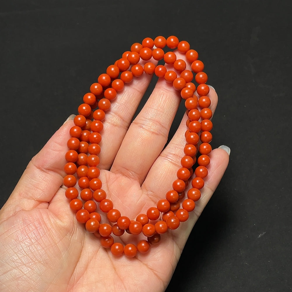 South Red Agate Bead Necklace with Visible Organic Matter