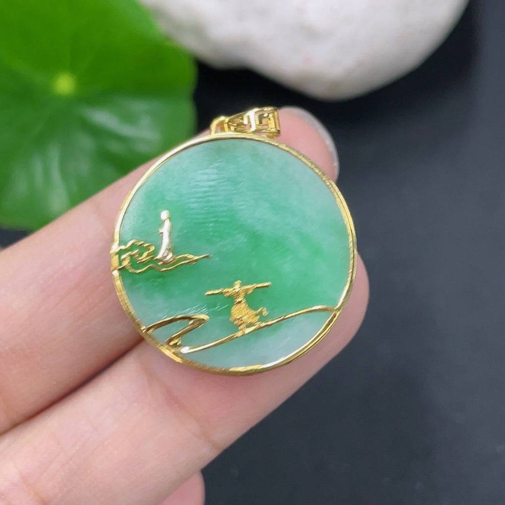Huiliu certified jadeite plain pendant showcasing smooth, polished green jade with a simple design on a string.