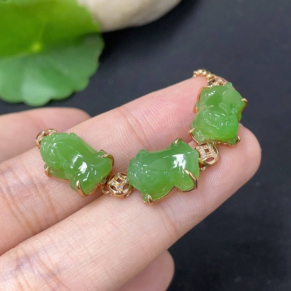 Hetian Jade Inlaid Bracelet with Diamond Accents, 69% Gold Content with 18K Gold