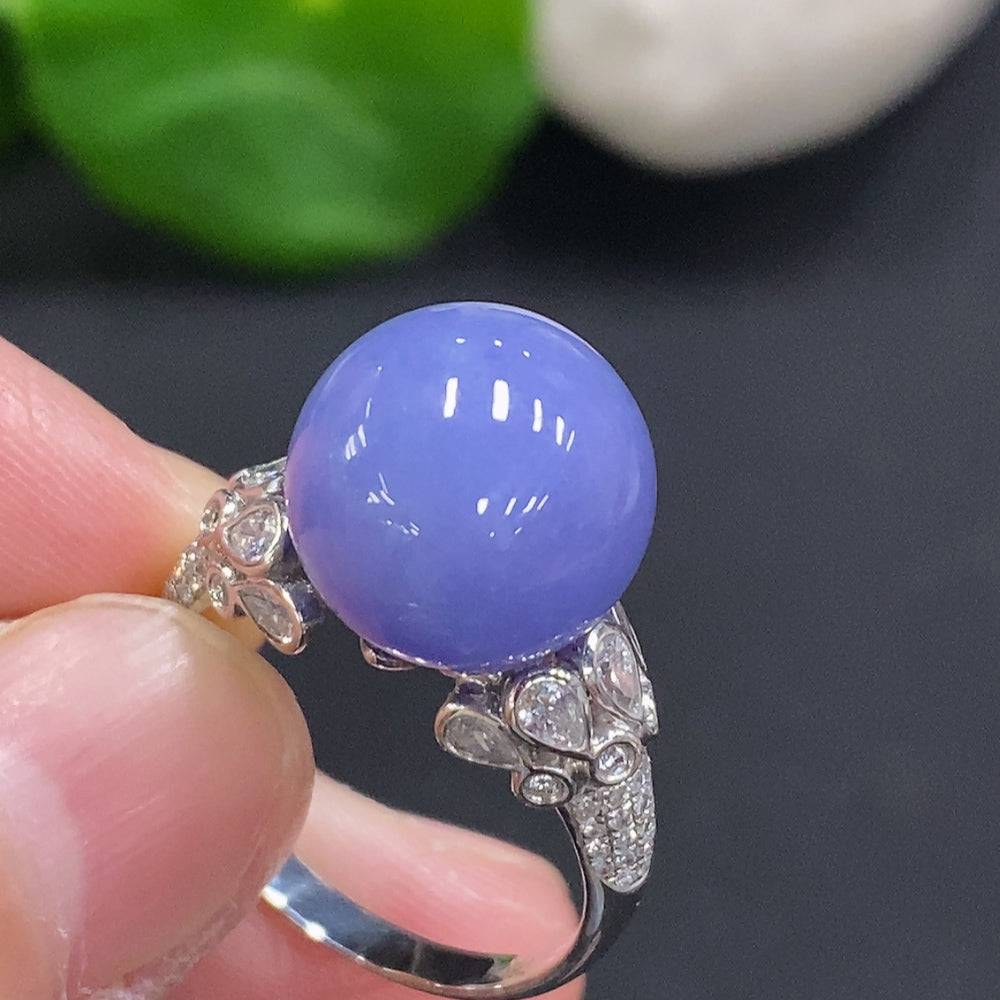 HUILIU HQ jadeite inlaid ring in 18K gold with diamond accents, size 16, featuring a 12mm jade stone and total weight 6.8g.