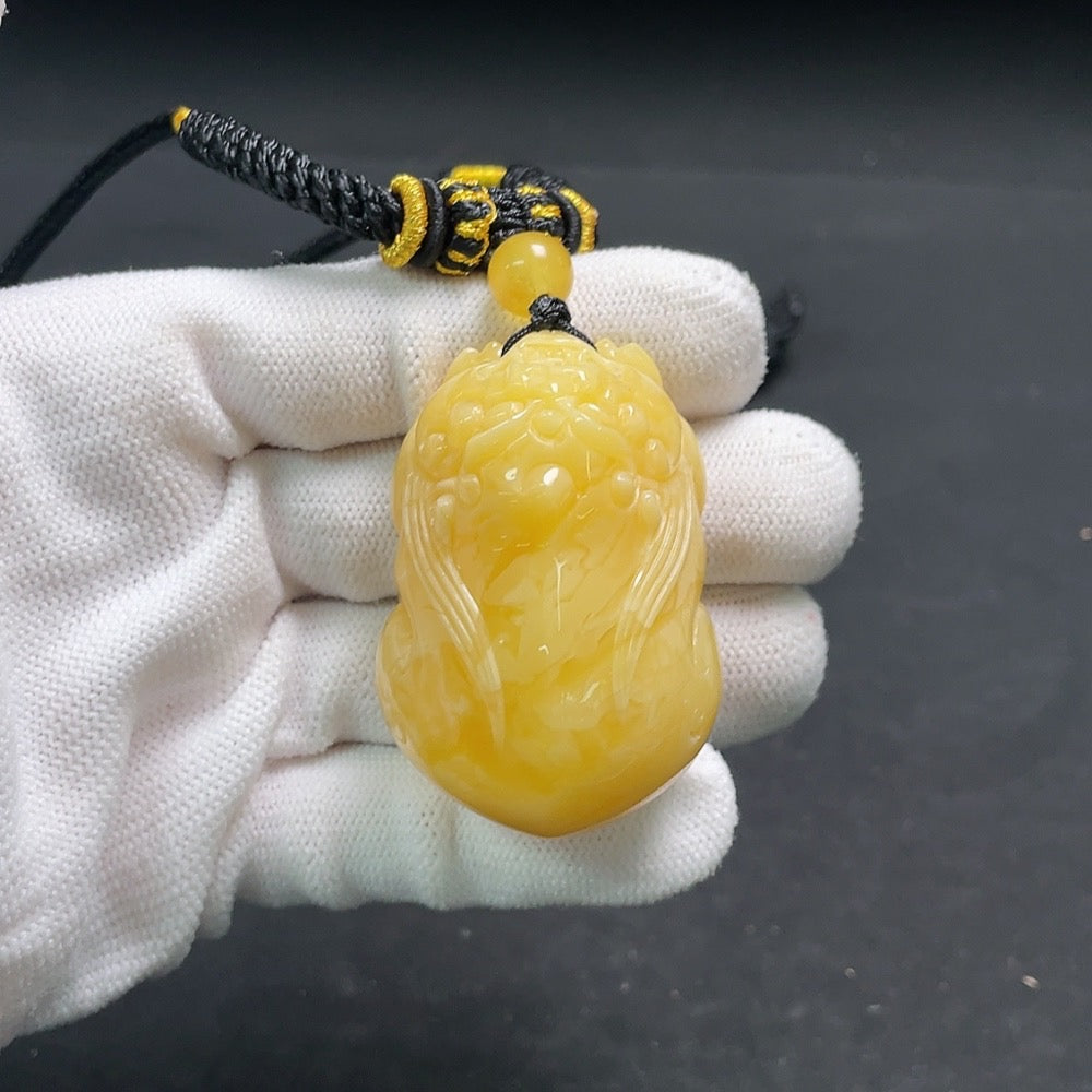 Amber Beeswax Pendant with Rope, . | Huiliu Certified