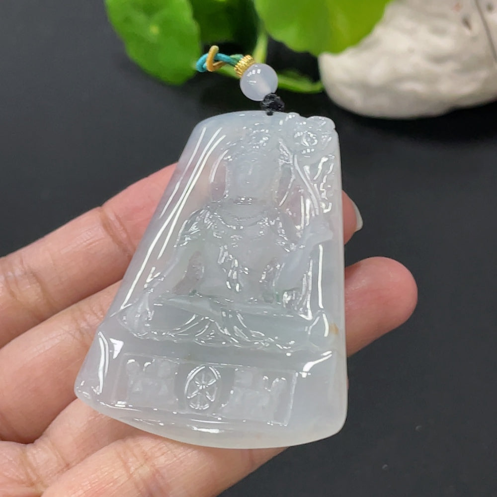 Jadeite Guanyin pendant plaque with beads, crafted from jade, weighing approx. 26.8g, by HUILIU HQ, showcasing intricate carved details.