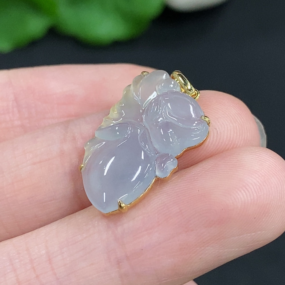 Jadeite Inlaid Pendant 18K Gold Total Weight Approx. 1.9g