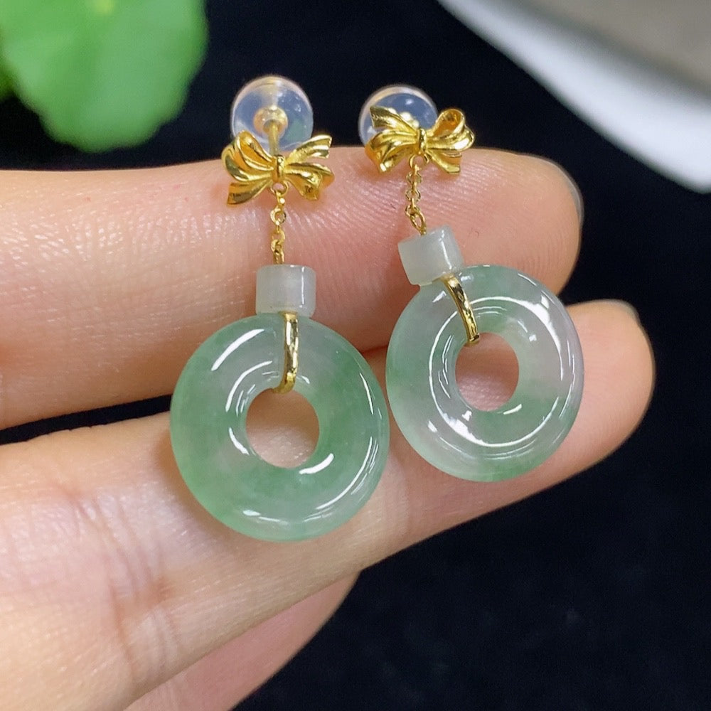 Jadeite Donut Inlaid Earrings 18K Gold Total Weight Approx. 2.68g Including Ear Studs