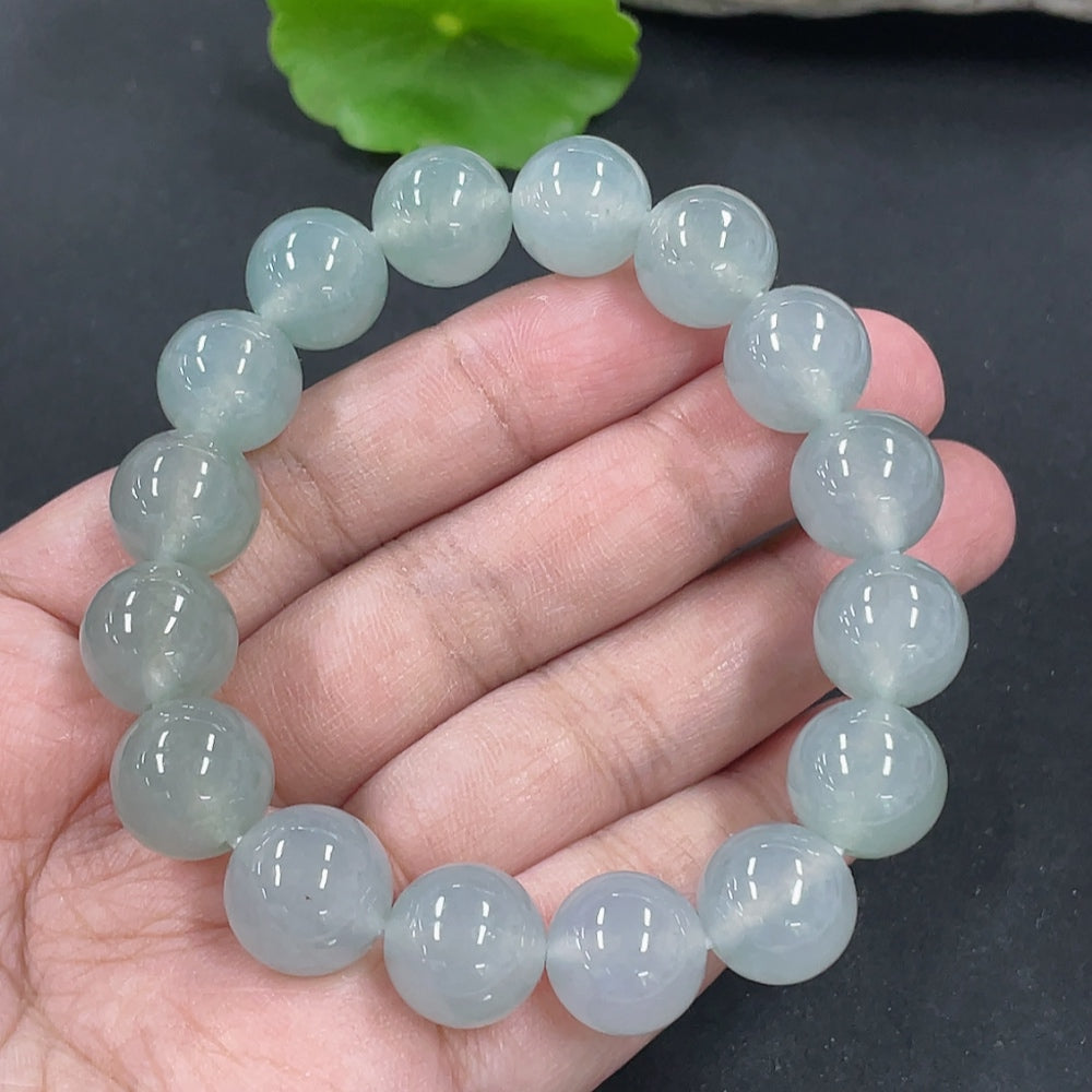 Jadeite bracelet with 12mm jade beads, weighing approximately 47.4 grams, crafted by HKHQ.
