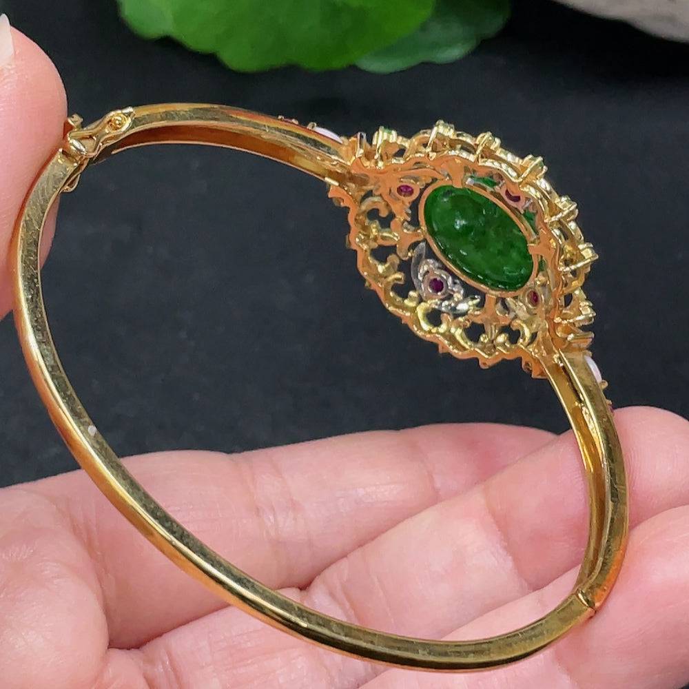 Huiliu Jadeite inlaid bracelet with non-A beads, showcasing intricate jade design and craftsmanship.