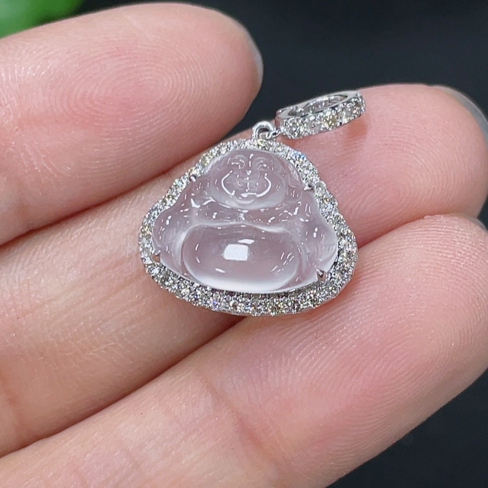 Jadeite Buddha Pendant with 18K Gold and Diamond Accents, Total Weight Approximately 1.35g