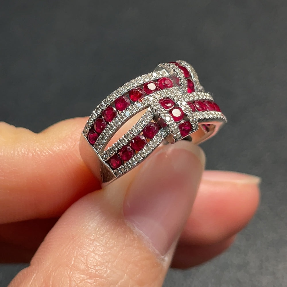Huiliu Ruby ring with filling and diamond accents, showcasing vibrant gemstones and detailed craftsmanship.