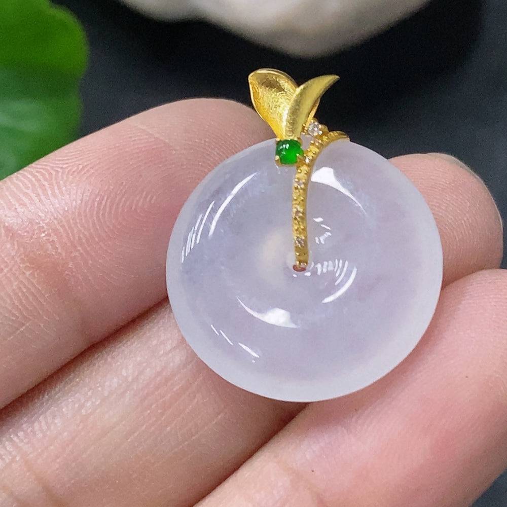 Huiliu Jadeite Pendant Peace Buckle with natural green jade, non-diamond, certified jade jewelry, detailed close-up image.
