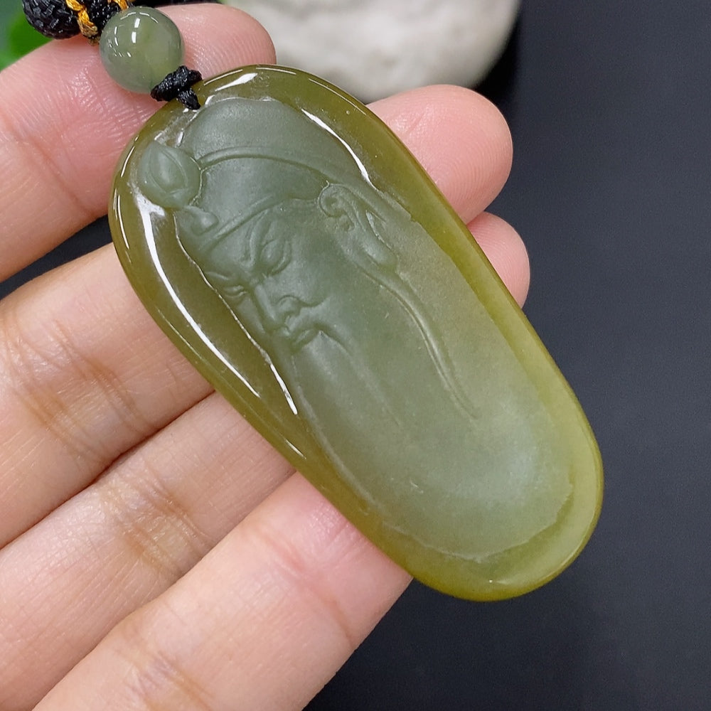 Jadeite Guan Gong Pendant Total Weight Including Rope Approximately 21.5g