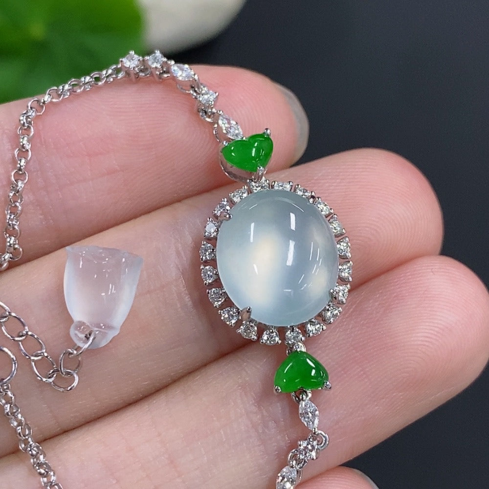 Jadeite Cabochon Bracelet 18k Gold Total Weight Approx. 5g Accented with Diamonds