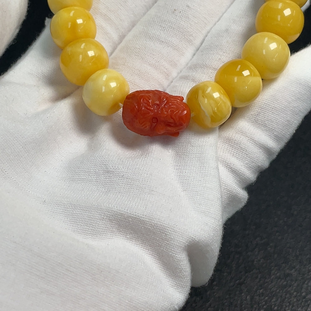 Amber Beeswax Bracelet, ., mm, with Southern Red Agate | Huiliu Certified