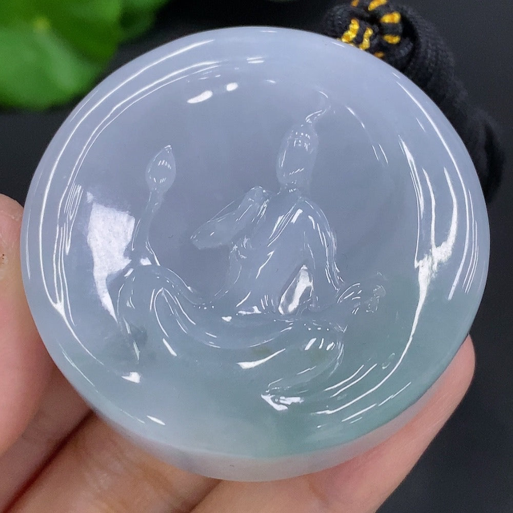 Jadeite Formless Guanyin Pendant with Cord, Total Weight Approx. 86.2g