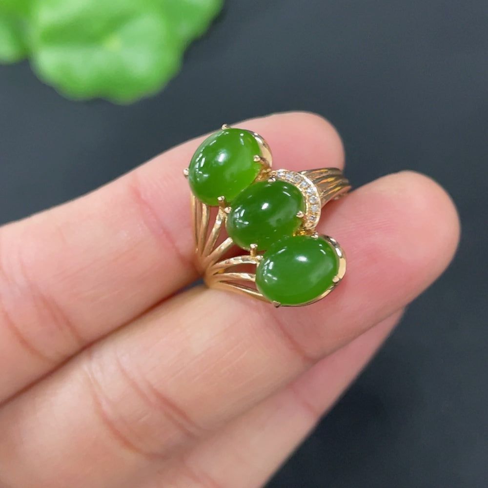 Hetian Jade Jasper Inlaid Ring,, ., Accented with Diamonds | Huiliu Certified