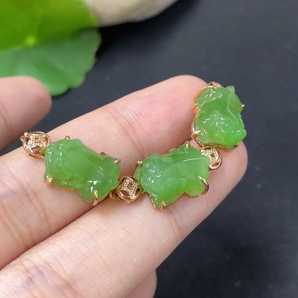 Hetian Jade Inlaid Bracelet with Diamond Accents, 69% Gold Content with 18K Gold