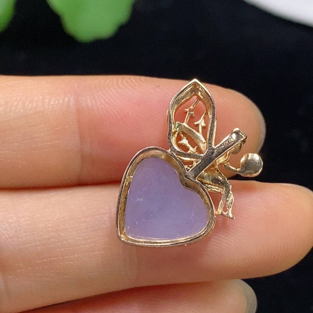 Huiliu Jadeite heart-shaped pendant with inlaid details, crafted from high-quality jade, certified by HUILIU HQ.