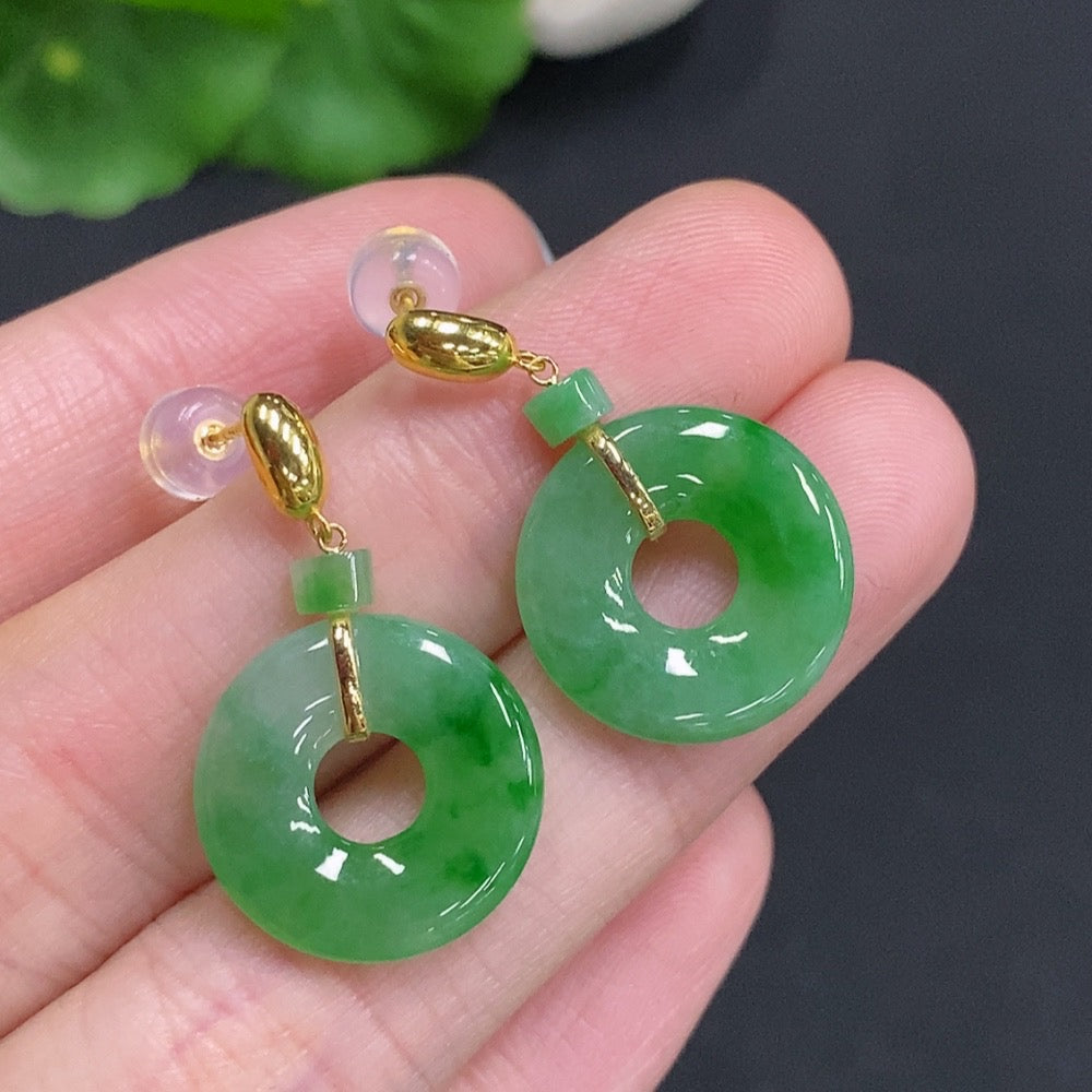 Jadeite Donut Inlaid Earrings 18k Gold Total Weight Approximately 3.8g