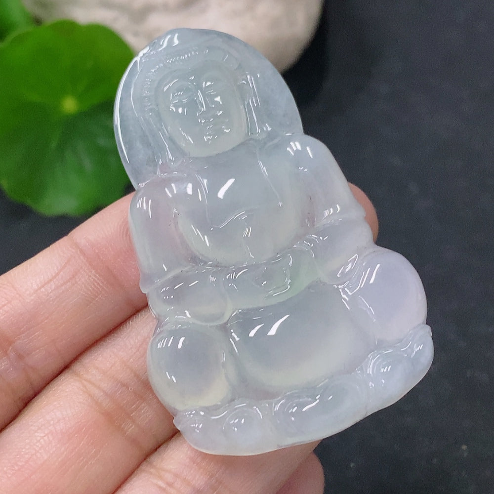 Huiliu Jadeite Pendant featuring Guanyin figure, handcrafted jade jewelry with intricate details and a polished finish.