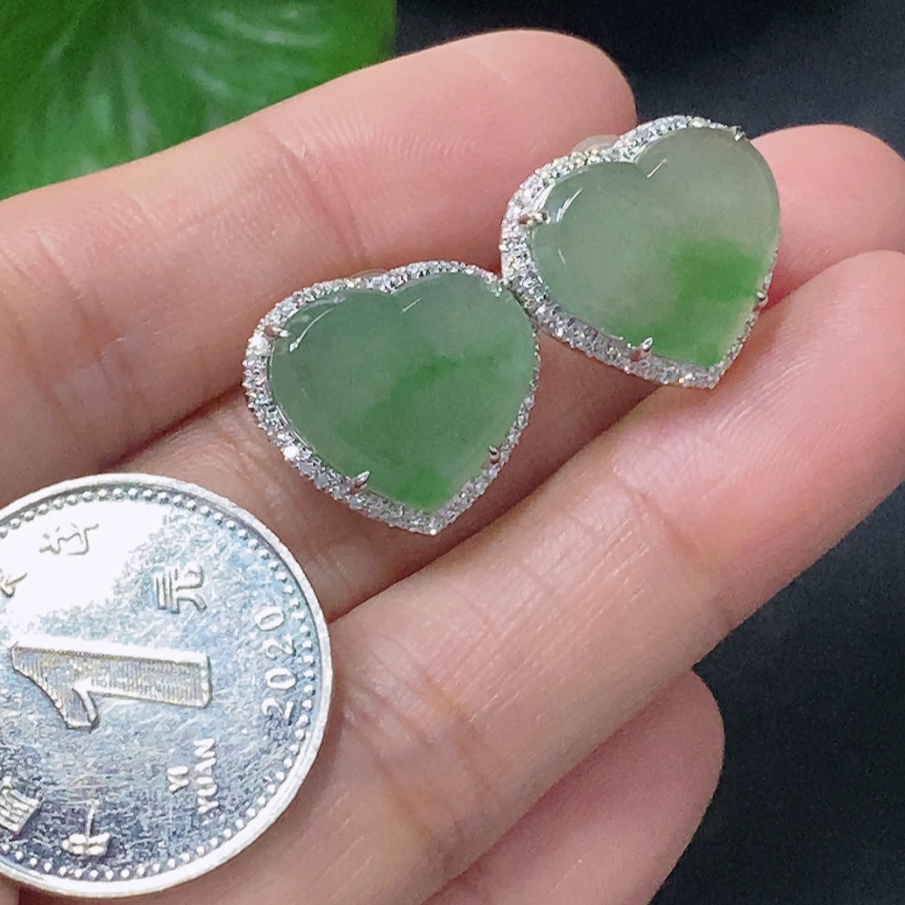 HUILIU HQ jadeite earrings set in 18k gold with diamond accents, showcasing elegant green jade gemstones and gold detailing