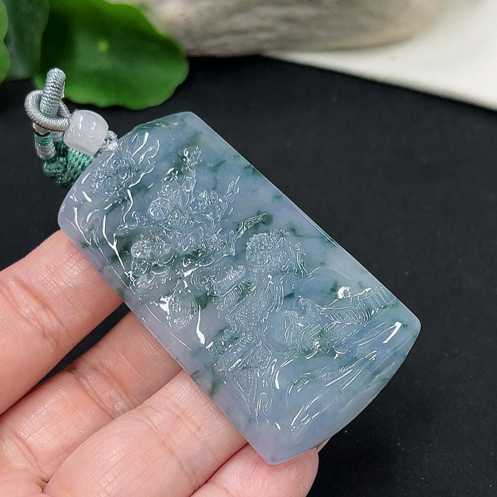 Jadeite Landscape Pendant (Including Cord) (Non-Gold Inlaid)