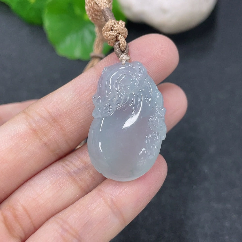 Jadeite pendant shaped like a money bag with rope, weighing approximately 9g, featuring smooth green jade from HKHQ.
