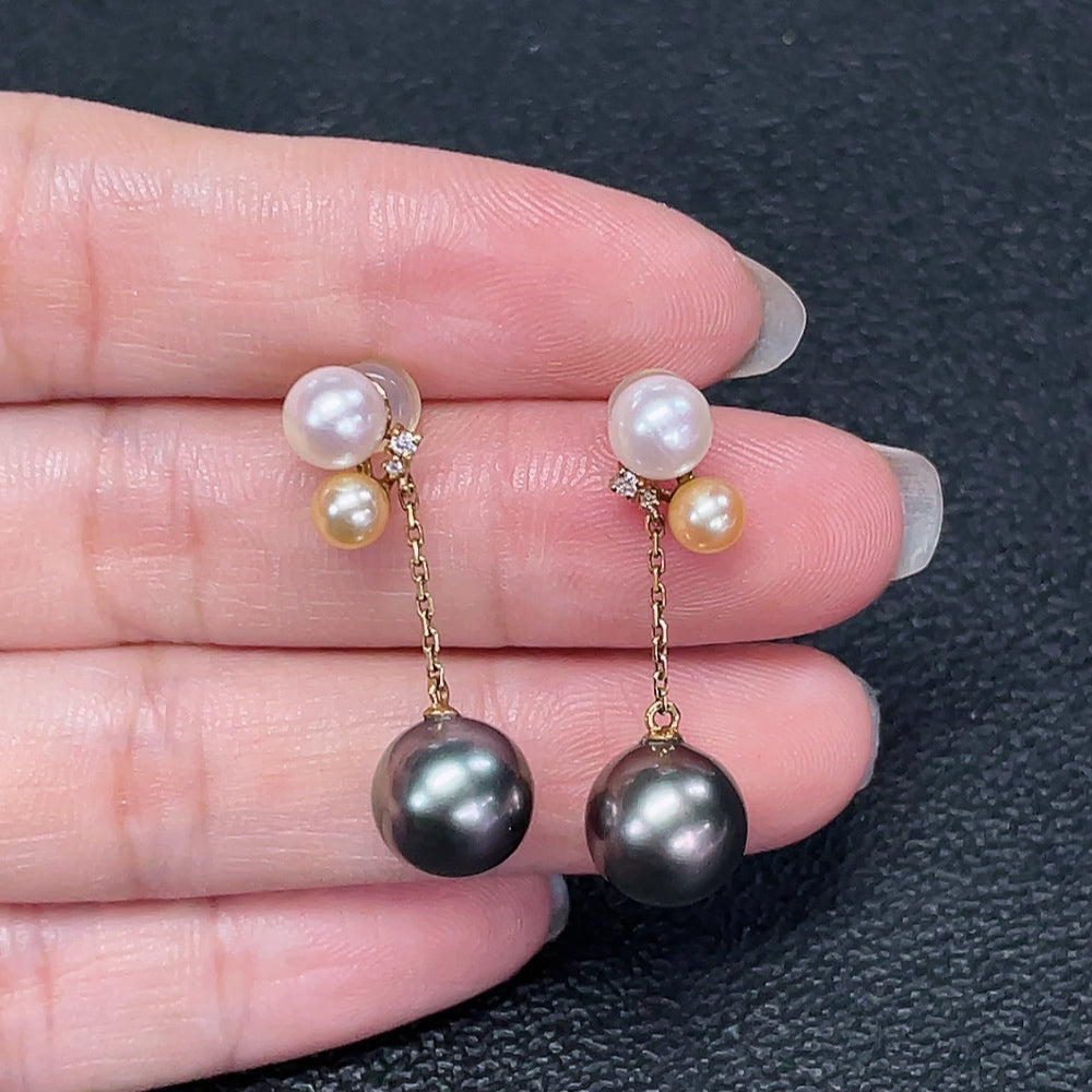 Seawater Pearl Earrings Color Origin Undetermined 18K Gold Non-Diamond Size About 9.2mm