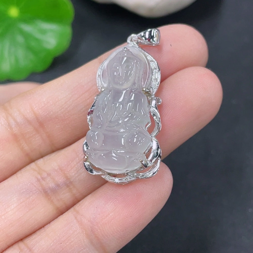 Jadeite Inlaid Guanyin Pendant Non-Diamond (Too Small to Confirm) . | Huiliu Certified