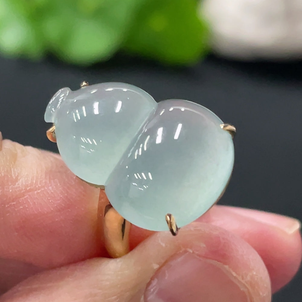 Jadeite Gourd Inlaid Ring 18k Gold Setting Size 13 Total Weight Approx. 5.21g